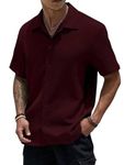 IndoPrimo Men's Regular Fit Self Design Cuban Collar Casual Half Sleeve Shirt - Maddy (Medium, Maroon)