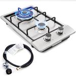 12" Gas Cooktops, 2 Burner Drop-in Propane/Natural Gas Cooker, 12 Inch Stainless Steel Gas Stove Top Dual Fuel Easy to Clean