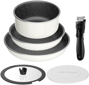 Motase 6pcs Pots and Pans Set, Nonstick Cookware Set Detachable Handle, Induction Kitchen Cookware Sets Non Stick with Removable Handle, RV Cookware Set, Oven Safe, White