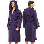 UTJZIB Mens Robe with Hood-Classic Terry Cloth Bathrobe for Men,Soft Knee Length Bathrobes for Spa and House, Dark Purple, One Size