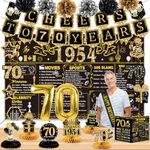 70th Birthday Decorations for Men Women,24PCS 1954 Banner Decorations,Including 1954 Banner,6Honeycomb Topper,70 Balloons,Anniversary Card,Cheers to 70 years banner,7 Hanging Swirl,6 paper Poms,sash