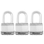 MASTER LOCK Pack of 3, Heavy Duty Padlocks, Security Level 9/10, Outdoor, Keyed, Laminated Steel, Weatherproof, Medium Shackle, White