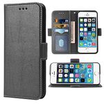 Compatible with iPhone 5S 5 SE 2016 5SE Wallet Case and Wrist Strap Lanyard and Leather Flip Card Holder Stand Cell Phone Cover for iPhone5 iPhone5s iPhoneSE iPhone6se i 6SE iPhone5se Women Men Black