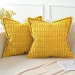 Artscope Mustard Yellow Cushion Covers Set of 2 Corduroy Decorative Square Striped Pillowcase with Stitched Edge Pillow Covers 40x40cm for Home Decor Sofa Bedroom Car