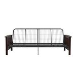 RealRooms Elbi Full Size Wood Arm and Black Metal Futon Frame, Mattress not Included, Brown