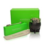 Kalmateh Imperial Mate Premium Set- Includes Handmade Stainless Steel Leather Wrapped Yerba Mate cup with Alpaca Bombilla From Argentina (Black Leather)
