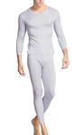 Grenasasilk Men's Silk Long Johns Mulberry Silk Long Underwear V-Neck Breathable Thermal Underwear Sets & Undergarments, Silver Gray, Large