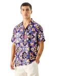 The Souled Store Official Mickey Mouse: Kaleidoscope Men and Boys Short Sleeve Collared Neck Button Down Regular Fit Viscose Summer Shirts Multicolour