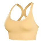 GLAMORAS Women's Nylon Spandex Padded Non Wired Racer Back Sports Bra for Gym, Cardio, Zumba and Yoga | Everyday Active Wear for Girls | Size M to 2XL Yellow