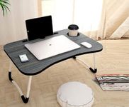 PALAK Foldable Wooden Mini Laptop Table for Bed, Smart Study Table with Drawer Kids & Adults (US-COTTEDS .Black.A2)