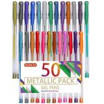 Shuttle Art 50 Pack Metallic Gel Pens, 25 Metallic Gel Pens Set with 25 Refills Perfect for Adult Colouring Books Doodling Drawing Art Markers