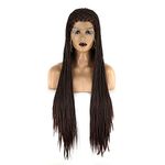 Towarm Dark Brown Micro Braided Wig Synthetic Lace Front Braid Wig #6 Color Heat Resistant Fiber Braids Wig for Black Women African American Hair (#6)