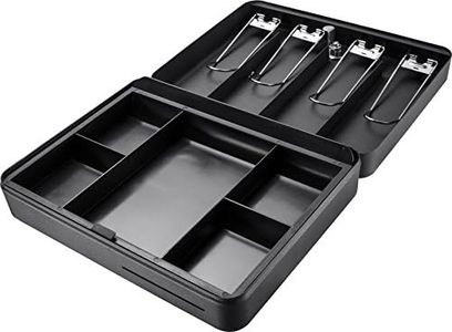 BARSKA CB13052 Key Lock Standard Fold Out Cash Box with 5 Section Tray, 9.5" x 12" x 3.5", Black