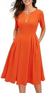 oxiuly Vintage Novelty Dresses for Women 2025 Elegant Modest Fit and Flare Swing Sunday Vacation Holiday Hepburn Style Party Cocktail Church Cocktail Dress OX165 Orange 5F M