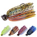 TRUSCEND Titanium Weed Guard Swim Jig with Ultra Smooth Teflon Coated BKK Hook, Tour Grade Skirted Swimming Jighead, Looseness-Proof Stainless Wire Tied Bass Jigs, Swinging Fishing Jig Lure for Bass