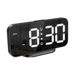 ORIA Alarm Clock LED, Bedside Digital Clock, 6.7 Inches Mirror Desk Clock with 2 USB Ports, 4 Manual Dimming and Night Mode, Clocks with Snooze, Non Ticking/Main Powered for Home (1.5m Cable Included)