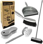 House Cleaning Kit | 4-in-1 Broom and Dustpan Cleaning Set to Keep All Surface of Homes Tidy | Includes Soft Broom Indoor, Dustpan and Brush, Hand Scrubbing Brush, and Dish Brush