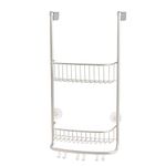 iDesign shower shelf for hanging, small shower shelf with two baskets and 3 double hooks, shower basket made of metal for the shower cubicle, silver
