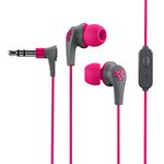 JLab Audio JBuds Pro Signature Wired Earbuds with Microphone and Track Controls, Titanium 10mm Drivers with Custom Fit Gel Tips and Cush Fins, Pink