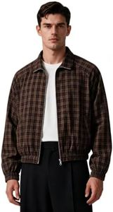 NeoStride Mens Plaid Zip Up Bomber Jacket Vintage Retro Harrington Track
