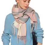 Baynetin Winter Ladies Long Soft Warm Scarves, Spinning Tassel Shawl, Tartan Checked Scarf Blanket Christmas Gifts for Lady Women Girls (Pink Blue)