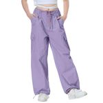 Rolanko Girls Parachute Cargo Pants for Girls Y2K Loose Jogger Trousers with Pockets Streetwear (Purple, 14-16)