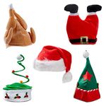 THE TWIDDLERS - 5 Christmas Hats, Funny Christmas Party Hats, Fancy Dress for Adults & Kids - Xmas Parties, Elf Hat, Turkey Hat, Santa Hats, Party Hats, Includes Hilarious Festive Novelty Designs