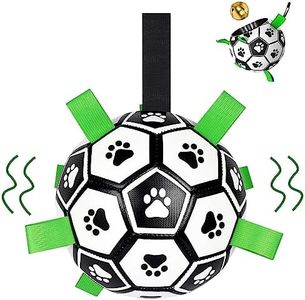 Dog Toys Soccer Ball with Straps & Bell Inside, World Cup Interactive Dogs Toys for Tug of War, Yard Game, Dog Water Toy, Herding Balls for Large Dogs Gifts Outdoor Ball Boredom Buster (Paw - Large)