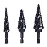 PANOVOS Four Spiral Flute M35 Cobalt Step Drill Bit Set 1/8"-7/8"(3pcs),Impact Ready Four Flute Step Drill Bit, 1/4" Hex Shank Step Bits for Drilling Metal, Stainless Steel, Aluminum, Wood, Plastic