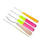 5pcs Hair Crochet Hook Bent Latch Hook Crochet Needle Set Tool Knitting Ventilating Needles for Hair Extension 1 Wooden Bent Latch Hook and 4 Size Plastic Latch Hook