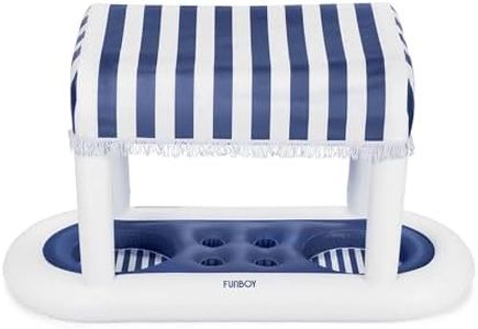 FUNBOY Giant Floating Navy Cabana Stripe Drink Station, Removable Fabric Shade with Fringe, Perfect for Parties, Table-top Decorations and in-Pool Refreshments.