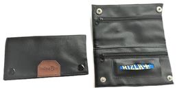 Tobacco Pouch Paper Slot Black Soft PU Fully Lined Tobacco Purse Wallet with Zip