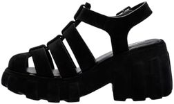 Melissa Megan Velvet Platform Jelly Heels for Women - The Iconic Original 90’s Jelly Shoe, Fisherman's Sandal with Chunky, Platform Lug-Sole Heel and Adjustable Strap and Side Buckle, Black, 5