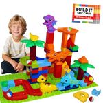 Marble Run for Kids Ages 3-5 & Up (160 Pcs + 3 Baseplates)- Dino Dash Building Block Marble Track Compatible w/Duplo Blocks - STEM Marble Run Set - Montessori Marble Runs for Kids 4-8 - Marble Set