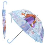 Disney Clear Dome Umbrella for Girls - Folding Transparent Umbrella Lightweight - School Days Out (Blue Frozen)