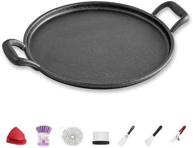 KAVSI Cast Iron Pizza Tray Pan with Dual Handle, Baking Pan, Cast Iron Skillets for Cooktop, Oven, BBQ-Dia. 34.5CM Pizza Cooker with 7 Pcs Accessories