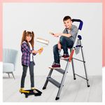 BRANCO Home Pro 4 Steps Ladder for Home | Wide Anti-Skid Steps | Safety-Clutch Lock | Light Weight Aluminium Step Ladder | (5 Years Warranty, Made in India) - GEC-L4