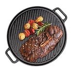 Cast Iron Griddle Pan, HOHAOO Double-Sided Grill Pan with Double Handles, Non-Stick Induction Skillet Pan for Steaks, Broil, Bread, Eggs, Pancakes, Vegetables, Black, 30 cm/12"