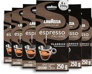 Lavazza, Espresso Italiano Classico, Ground Coffee, 6 Packs of 250g, Ideal for Moka Pot or Filtered Coffee, Sweet & Aromatic Taste, Intensity 5/10, Flowery & Fruity Notes, 100% Arabica, Light Roast