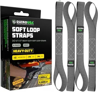 Rhino USA Soft Loop Motorcycle Tie-Down Straps (4PK) - 10,427lb Max Break Strength 1.7" x 17" Heavy-Duty Tie Downs for use w/Ratchet Strap