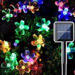 Solar Flower String Lights Outdoor, 50 LED Waterproof Cherry Blossom Fairy Lights, 23 Ft 8 Modes Sakura Flower Garden Lights for Garden Patio Yard Lawn Wedding Christmas Party Decorations, Multi-color