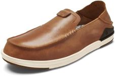 OLUKAI Kakaha Men's Slip-On Shoes, Full-Grain Leather Sneakers, Gel Insert for Comfort & Support, Comfort Fit & Wet Grip Rubber, Fox/Fox, 12