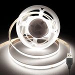 TTWAY USB COB LED Strips 2M, 5V LED Strip Lights with 320LEDs/M, CRI 90+, 8mm Width, LED Strips for TV Backlight, Mirror, Cabinet, Wardrobe, Stair, DIY Light, Home Decoration, Cool White, 6000K