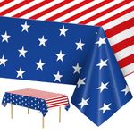 2 Pack 4th of July Tablecloth - Patriotic American Flag Table Cloth, Plastic Disposable Rectangle USA Star Stripe Table Cover for Memorial day, Fourth of July Independence Day Decorations, 54" x 108"