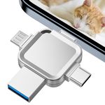 LANSLSY 256GB Flash Drive for iPhone,4 in 1 iPhone USB Flash Drive i Phone Memory Stick,Silver iPhone Photo Stick for i Phone/i Pad/Android/PC/Mac