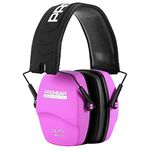 PROHEAR 016 Ear Protection Safety Earmuffs for Shooting, NRR 26dB Noise Reduction Slim Passive Hearing Protector with Low-Profile Earcups, Compact Foldable Ear Defenders for Gun Range, Hunting (Pink）