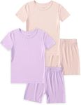 JunNeng Bamboo Viscose Toddler Pajamas,Baby Boy Girl Solid Snug Fit Short Sleeve Summer Sleepwear PJS,Pink+Purple 6-7 Years