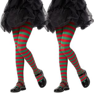 MANZI Girls Colored Striped Tights Toddler Kids Halloween Christmas Costume Pantyhose Witch Striped Leggings Baby Black and White Footed Stockings Nylons 2t-10t(Red+Green,S)
