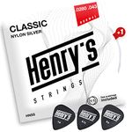 Henrys Classical Guitar Strings - Silver Plated Nylon Guitar Strings - Extra E1 String & 3 Guitar Picks - Clean Sound Pure Tones