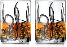 Octopus Tentacle Whiskey Glassware | Set of 2 | 9 OZ Handmade Craft Beer, Cocktail, Water, Bar Rock Glass - Kraken Tumbler Gift Set, Old Fashioned Rocks Glasses, Antique Design Extraordinary Detail